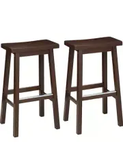 Amazon Basics Solid Wood Saddle-Seat Kitchen Counter Barstool - Set of 2, 29 In