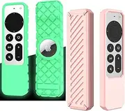 [2 Pack] Remote Case for Apple 4K TV Siri 3rd 2022 4K HD TV Siri 2nd 2021 Remote Case Glow in Dark AirTag Applicable Silicone Shockproof Cover for Apple 4K HD TV Siri 6th 7th Generation (Pink)
