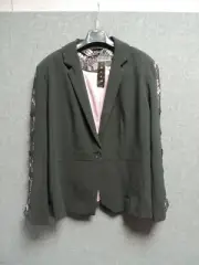 Elvi Ladies Black Lace Trim Blazer Jacket UK 24 RRP £60 LN110 XX 02