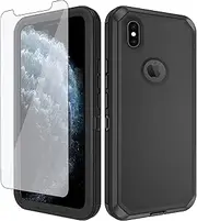 Asuwish Phone Case for iPhone Xs X 10 10s with Tempered Glass Screen Protector and Cell Cover Hybrid Shockproof Hard Protective Accessories iPhoneX iPhoneXs iPhone10 i PhoneX SX 10x 10xs X’s Men Black