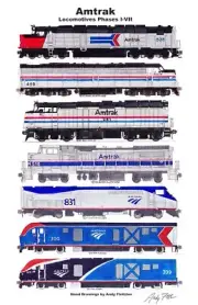 Amtrak PhaseI-VII Paint Schemes 11"x17" Poster Andy Fletcher signed