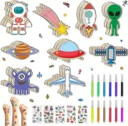 44Pcs Outer Space Unfinished Wooden Cutouts Set, Wooden Crafts Planes Star Wood