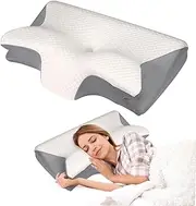 DULCE DOM Cervical Neck Pillow for Pain Relief 2-in-1 Orthopaedic Memory Foam Pillow for Side Sleeper, Back & Stomach Sleepers Adjustable Contour & Removable Washable Pillowcase