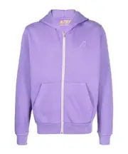 logo-patch zipped hoodie M Purple