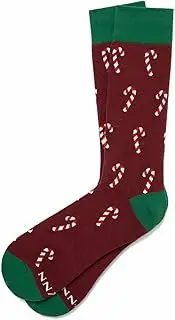 [Generic] Men's Designer Alyn Red Christmas Peppermint Candy Cane Holiday Novelty Dress Crew Socks, Red, 6-13