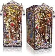ALITAAU Book Nook Kit, DIY Miniature Dollhouse Booknook Kit, 3D Wooden Puzzle Bookend Bookshelf Insert Decor with LED Light for Adults (Fairy Tale Elves)