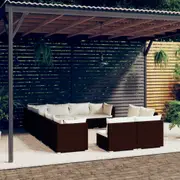 12 Piece Garden Lounge Set with Cushions Brown Poly Rattan vidaXL