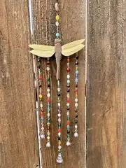 Dragonfly Beaded Multicolored Wind Chime Sun Catcher With Bell Handmade Recycled
