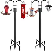 Double Shepherds Hooks for Outdoor, 2-Pack Heavy Duty Two Sided Garden Pole for Hanging Bird Feeder, Plant Baskets, Solar Light Lanterns, Garden Plant Hanger Stands with 5 Base Prongs(92 inch)
