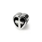 Heart w/ Cross Kids Bead .925 Sterling Silver Antique Finish Reflection Beads