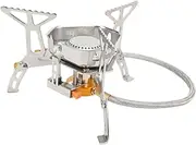 Stainless Steel Backpacking Stove,Integrated Wind Deflector One Button Push Ignition with Foldable Stove Feet Honeycomb Alloy Burner for Outdoor Home Cooking
