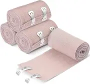 Elastic Bandage Wrap, 4 Pcs (4Inch X 15Ft) Durable Compression Bandage with C...