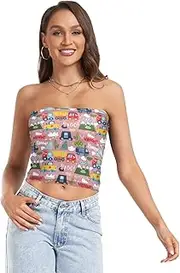 [RPLIFE] Kawaii Construction Vehiclestrucks Womens Crop Tube Top, Strapless Going Out Top, Mesh Tube Tops, Sexy Tube Tops (S)