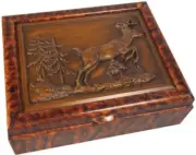 Box MOUNTAIN Lodge Whitetail Deer Hinged Lid White Resin Hand-Cast Hand-Painted