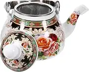 DONFAMDS Vintage Enamel Teapot for Stovetop Capacity with Removable Strainer Elegant Flower Design for Brewing Tea Hot Beverages for Home Office Use