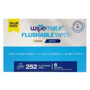 Wipemate Ultra Flushable Butt Wipes, Soothing Vitamin E & Aloe 252 Count 05/2026