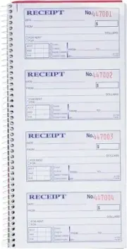 Adams Money and Rent Receipt Book, 2-Part Carbonless, 5-1/4" X 11", Spiral Bound