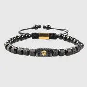 Mens Black Leather Braided Bracelet Mane of Midnight Adjustable Wristband Cuff Jewelry