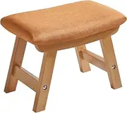 Aibiju Wooden Footstool, Foot Stool Ottoman Pouffe Padded Chair Stool with Removable Cover 4 Beech Legs Suitable for Bedroom, Living Room and Kitchen,(Natural leg + Orange cushion),YDEU-1356