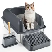 VEVOR 15.2 cm Deep Cat Litter Box Odor-Free Litter Box with Filtering Foot Board