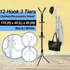 12 Hook Coat Hanger Stand 3-Tier Hat Clothes Rack Metal Tree Style Storage