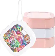 [MCHERRY] 4Pcs Portable Hair Tie Container - Travel Holder for Girls Women Accessories Organizer Storage Box With Silicone Rope for Travel Family Party Office Organization (White+Pink)