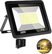 100W LED Flood Light, 10000lm 3000K Warm White Exterior Flood Lighting with Plug, IP66 Waterproof Outdoor Indoor Floodlight Fixture Landscape Security Light for Yard, Garden, Garage, Backyard