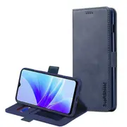 Oppo A57S Case, SupRShield Wallet Leather Flip Magnetic Stand Case Cover (Navy Blue)