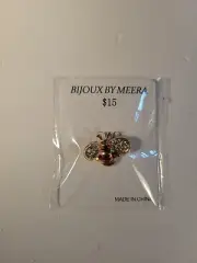 Vintage New Old Stock Bijoux By Meera Red Goldtone Honeybee Pin