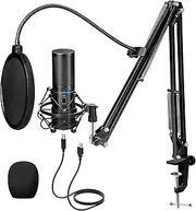 TONOR USB Podcast Microphone, Gaming PC Studio Streaming Mic Kit for PS4/5/Discord/Twitch Gamer, Recording Condenser Equipment Cardioid Microfono for Singing, YouTube, with Adjustable Arm Stand