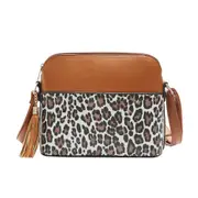 Women Snakeskin Leopard Splicing Ladies Purse Retro Female Tassels Shoulder Messenger Bag PU Leather Shell Crossbody Purse