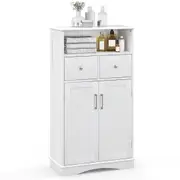 Giantex Bathroom Storage Cabinet Floor 2-Door Toilet Cupboard Beside Table w/2 Drawers White