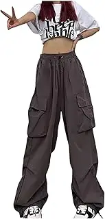 [Yxzogd] Women Elastic Waist Cargo Pants Parachute Drawstring Overalls Wide Leg Trendy Y2K Pants Teen Girls Hiking Trousers