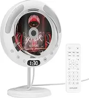 Stand & Wall Mounted CD Player, Bluetooth, FM Radio, USB, AUX, HiFi Stereo Speakers, Portable Music Player with Remote, Timer, Pull Switch, Ideal for Bedroom, Kitchen, Home Audio, With dust cover