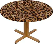 Leopard Print Animal Skins Fitted Round Tablecloth with Elastic Edged, Wipeable Table Cover Mat Waterproof Table Clothes for Home Kitchen Dining Patio Party Fits Table 40''-44'' Diameter