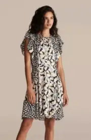 NWT $395 Rebecca Taylor bow fleur print mix short dress in black combo Size 2
