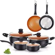 10pcs Cookware Pots and Pans Set Ceramic Nonstick Copper Aluminum Pan with Lid