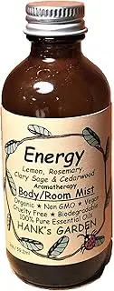 ENERGY Aromatherapy Body Room Spray Mist - Lemon, Rosemary, Clary Sage, Cedarwood 100% Pure Essential Oils - Vegan, Organic, Cruelty Free, Biodegradable, Non GMO (2 oz Refill)