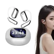 Wireless Open Ear Earbuds With LCD Touchscreen Bluetooth 5.4 Over The Ear Earbuds-Silver