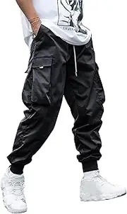 [WZIKAI] Men's Casual Cargo Pants Elastic Waist Drawstring Tapered Pants Athletic Techwear Joggers Pants with Flap Pockets