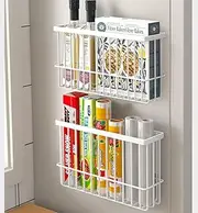 EigPluy Pack of 2 Kitchen Cabinet Door Storage Box, Self-Adhesive Wall Mounted, Cupboard/Bathroom/Fridge Small Items Organiser (White)