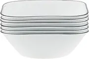 [CORELLE] Vitrelle 6-Piece (22-Oz) Cereal Soup Bowls, Triple Layer Glass and Chip Resistant, Lightweight Square Dinnerware Bowl Set, Simple Lines