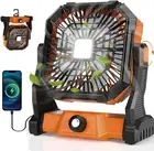 20000mAh Portable Camping Fan with LED Lantern - USB-C Rechargeable & Ultra Quie