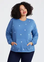[Virtuelle] Taking Shape Cotton Mini Stars Sweatshirt Size 28 in Riviera Blue - Plus Size Women's Clothing Riviera Blue