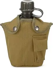 1L Outdoor Military Canteen Bottle Camping Hiking Backpacking Survival Water Bottle Kettle with Cover Brown