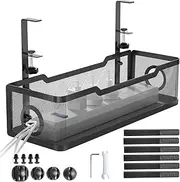 Under Desk Cable Management Tray No Drill, Metal Mesh Cable Tray with Clamp for Desk Wire Management, Desktop Cable Organizer, Desk Cable Management Box and Cord Organizer for Office, Home