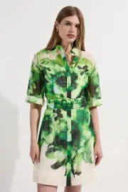 Floral Organdie Woven Belted Mini Dress