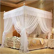 4 Corner Post Princess Bed Canopy with Lace Trim, 100% Polyester Breathable Mesh, 360° Protection and 3 Openings for Girls and Adults Romantic Room Decor(White,200 * 220cm)