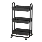 NNEDSZ Storage Trolley Kitchen Cart 3 Tiers Rack Shelf Organiser Wheels Black
