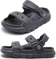[LONSOEN] Kids' EVA Slide Sandals Non-Slip Toddler Clog Sandals Shoes for Boys & Girls Summer Beach Pool Slipper Children Water Shoes with Adjustable Back Strap, 028 Gray, 8 Toddler